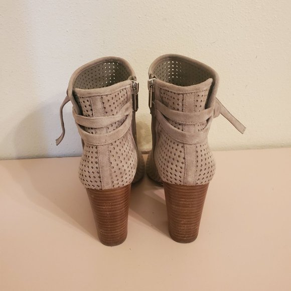 Sam Edelman 7M Tan Leather Caged Laser Cut Booties Heels ELLERY Sandals Open Toe - Picture 5 of 8